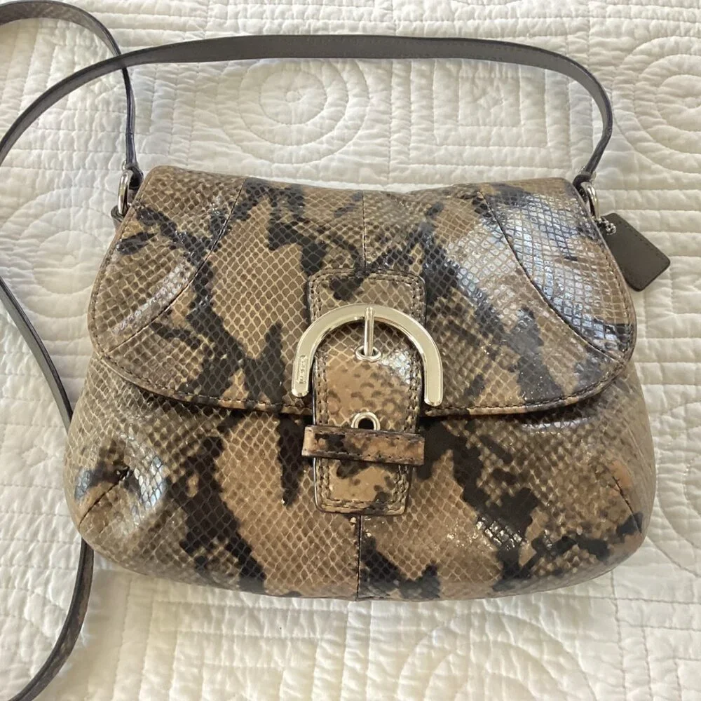 Vintage Coach Soho Snake Python Reptile Pattern Leather Crossbody Flap Bag - Picture 1 of 16